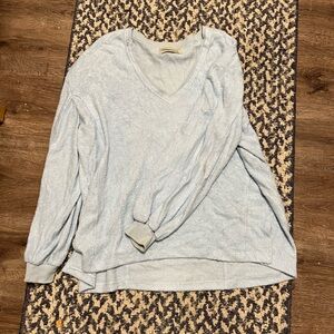 Urban outfitters, soft/fuzzy V-neck sweater, light blue